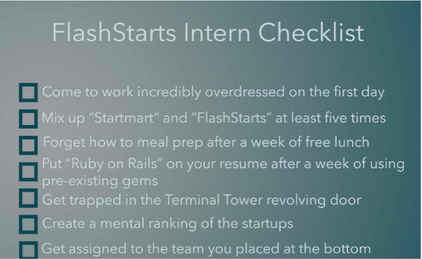 “Flashstarts Intern Checklist” by Medhavi Gandhi